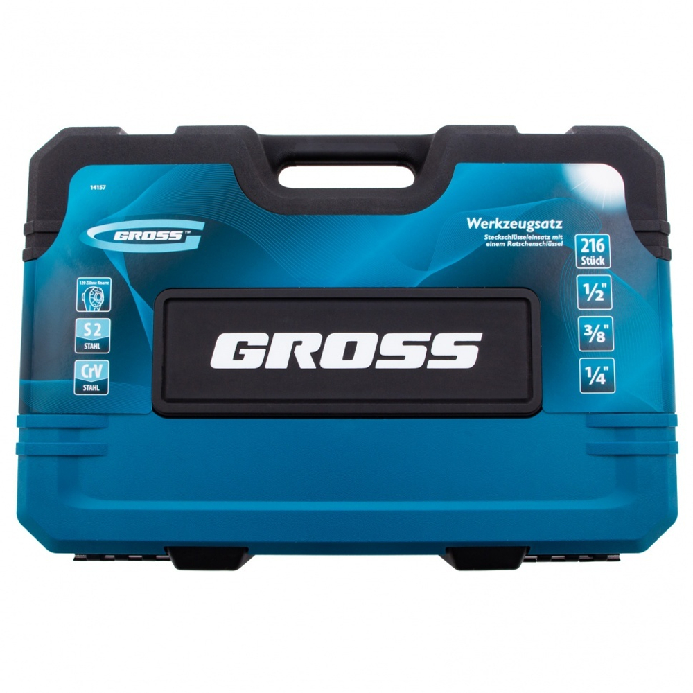 Набор инструментов, 1/2", 3/8", 1/4", CrV, 120 зубьев, 216 предметов Gross