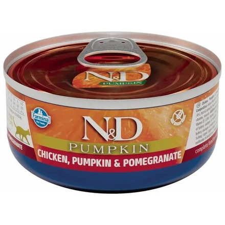 Консервы FARMINA N&D Pumpkin Cat для взрослых кошек с курицей, гранатом и тыквой - набор 12х70 гр