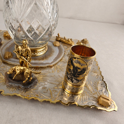 Набор водочный с графином на агате "Охотник"