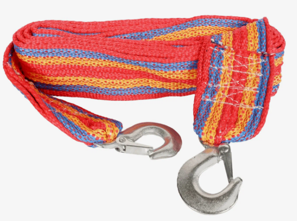 Трос буксира12т лента Россия красно-синий  2 крюка (мешок) 3002