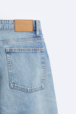 ZARA ДЖИНСЫ STRAIGHT FIT С РАЗРЕЗАМИ, ВЫЦВЕТШИЙ СИНИЙ