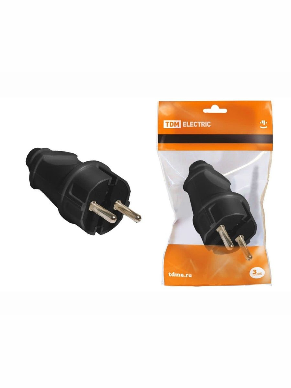 Вилка прямая с/з черная 16А 250В TDMА 250В IP44 TDM
