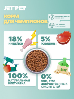 Jet Pet Fun корм для собак средних и крупных пород с высокой физической нагрузкой, говядина 12 кг