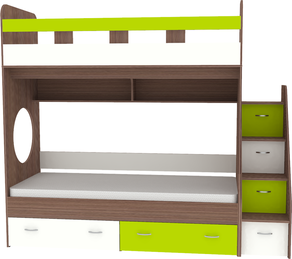Двухъярусная кровать КарИВи Юниор 1 90х200 Бодего Темный Лайм, Белый
