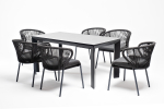 "Венето" обеденная группа на 6 персон со стульями "Милан", каркас темно-серый, роуп темно-серый