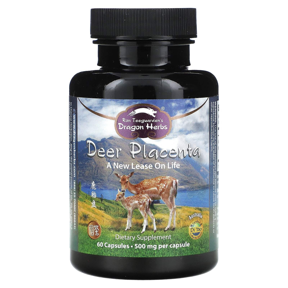 Dragon Herbs, Плацента оленя, 500 мг, 60 капсул