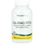 NaturesPlus, комплекс с кальцием, магнием, витаминами D3 и К2, 180 таблеток