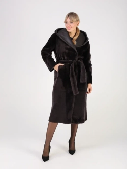 Дубленка зимняя шуба натуральная с капюшоном двухсторонняя