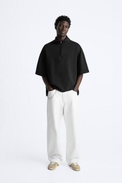 ZARA ТОЛСТОВКА С КОРОТКОЙ ЗАСТЕЖКОЙ-МОЛНИЕЙ, ЧЕРНЫЙ