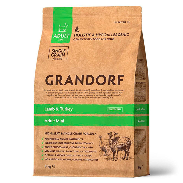Сухой корм Grandorf Dog Lamb&Turkey MINI с ягненок и индейка для собак мини пород, 8 кг (Грандорф)
