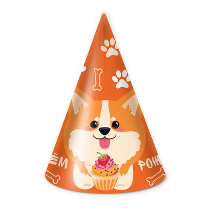 Колпаки праздничные «Счастливый корги», 6 шт.