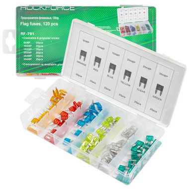 Предохранители флажковые, 120пр. (5А, 10А, 15А, 20А, 25А, 30А) RockForce##Rock FORCE RF-791