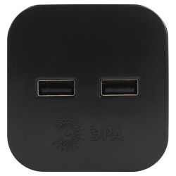 Разветвитель электрический ЭРА SP-2-USB-B на 2 розетки + 2xUSB 2400mA без заземления 10А черный
