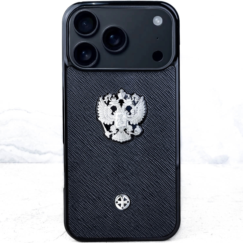 Премиальный чехол iphone с гербом России купить - Euphoria HM Premium - натуральная кожа Saffiano, ювелирный сплав