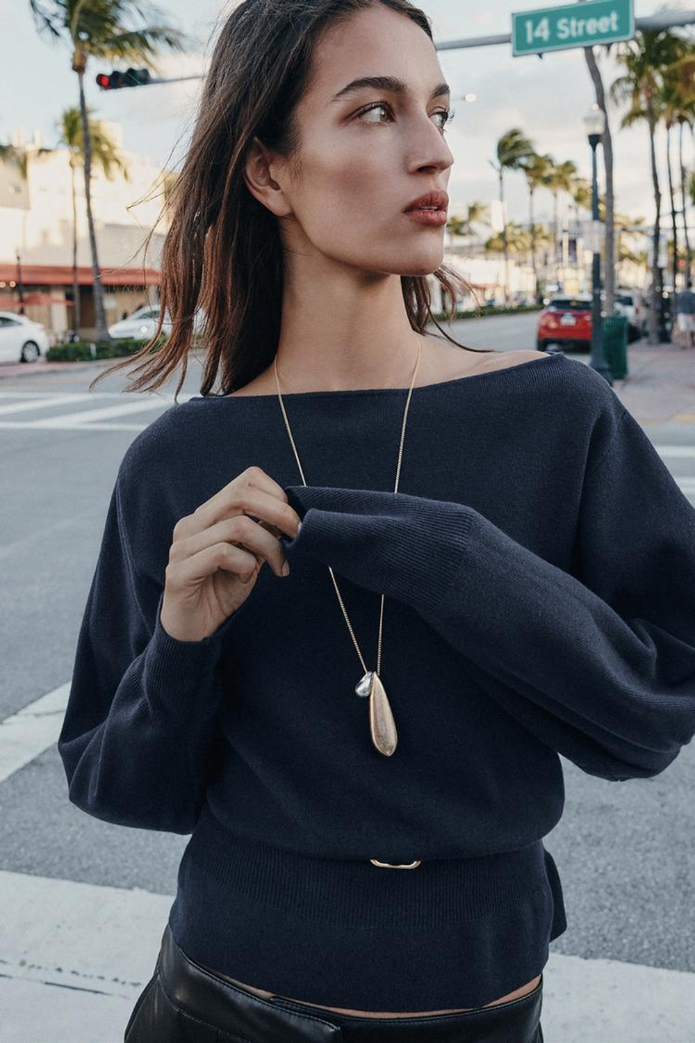 ZARA ВЯЗАНЫЙ СВИТЕР С ПОЯСОМ, МОРСКОЙ СИНИЙ