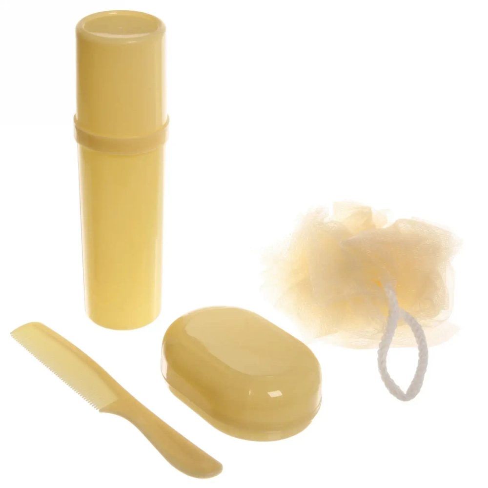 Набор банный дорожный 4шт «Traveler - Rose», (мочалка, футляр 2шт, расческа), микс два цвета, 21*13,5*6,5см