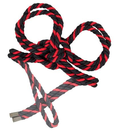 Черно-красные наручники-оковы «Узел-Альфа» из хлопковой веревки (Цвет: черный)