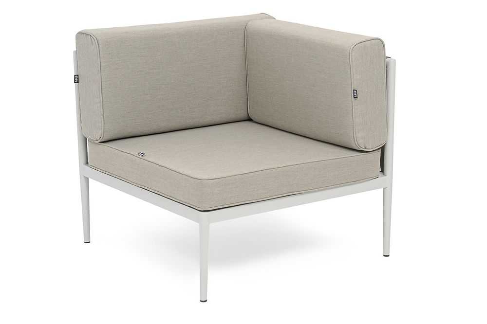 "Касабланка" угловой модуль плетеный из роупа, каркас алюминий светло-серый (RAL7035) муар, роуп серо-коричневый 23мм, ткань бежевая 15052