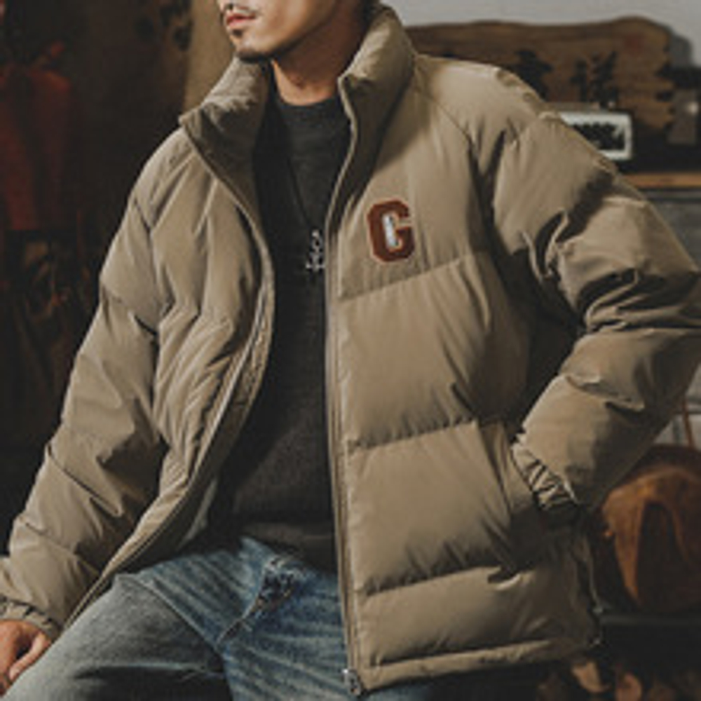 Мужской зимний пуховик без капюшона.Наполнитель 90% белый утиный пух.