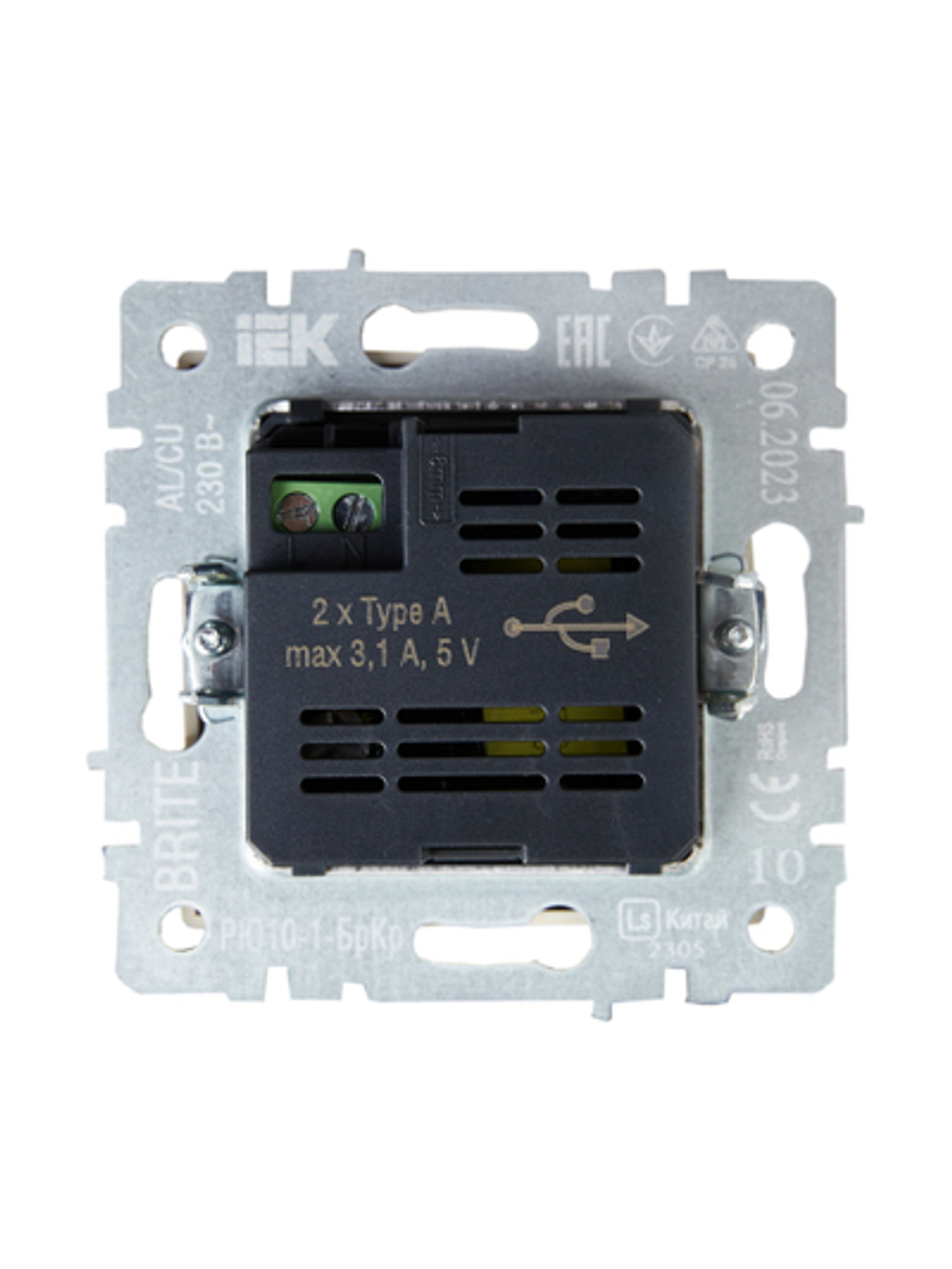 BRITE Розетка USB A+A 5В 3,1А РЮ10-1-БрКр бежевый IEK