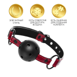 Черный кляп-шар 4,5см на узких красных ремешках ToyFa Theatre 708028