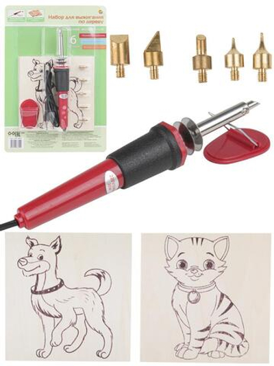 Набор для выжигания по дереву 2 плашки 15х15см. "Домашние животные" в блист.