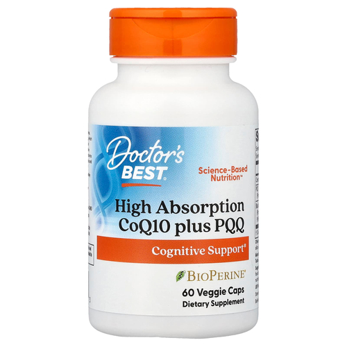 Doctor's Best, коэнзим Q10 с PQQ с высокой степенью усвоения, 60 растительных капсул