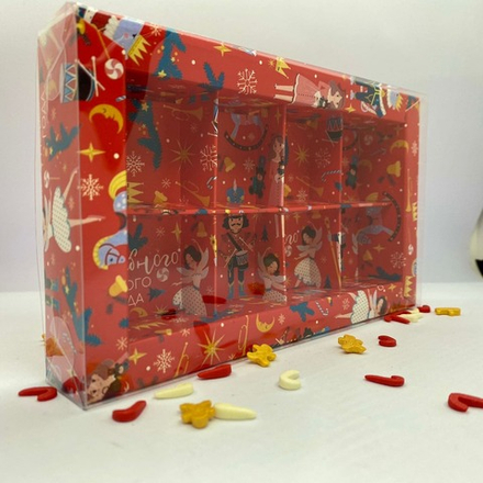 Коробка для 8 конфет "Щелкунчик" с прозрачной крышкой, 19х11х3 см