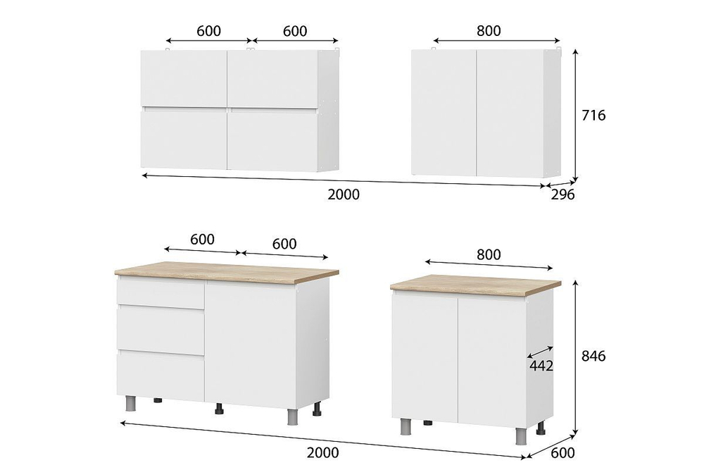 Кухонный гарнитур Токио (1,6м) Белый текстурный/Дуб Сонома