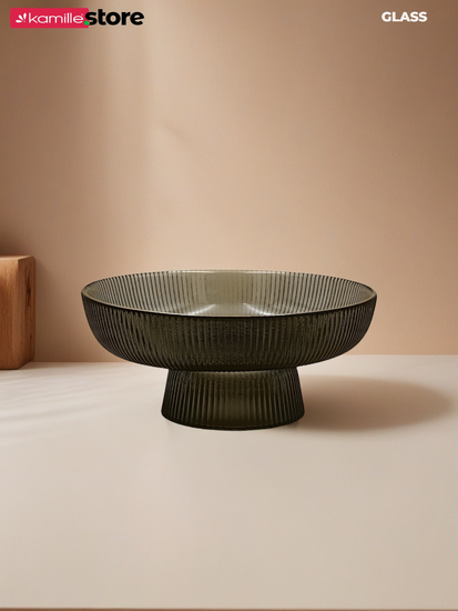 Блюдо из стекла 15 см. на ножке с золотой обводкой