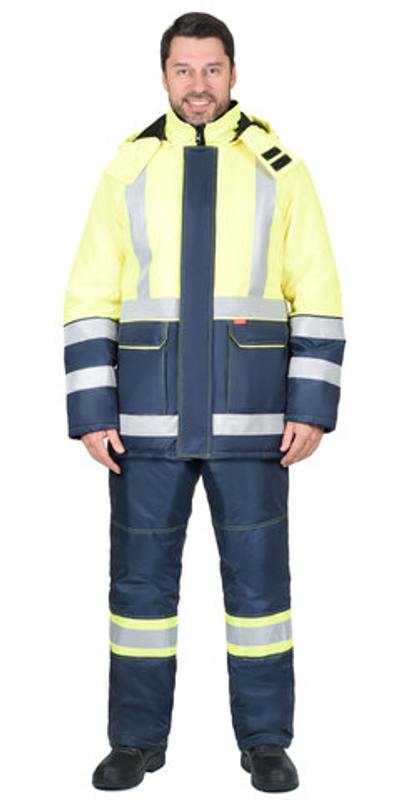 Куртка "ТЕРМИНАЛ" зимняя тк.Оксфорд синяя с лимонным и СОП - ПОД ЗАКАЗ