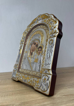 Казанская БМ, икона арочная с рамкой под стеклом, красное дерево 266х335