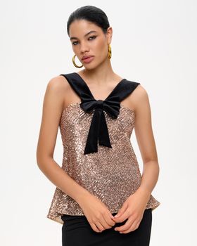 Топ из пайеток и бархата с бантом