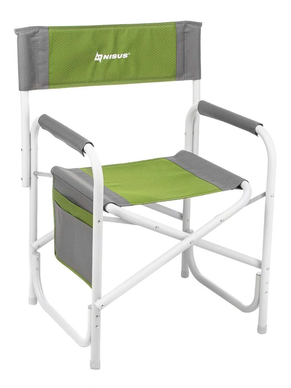 Кресло раскладное Nisus с откидывающим столиком.140кг, карман (алюм. д25) зеленый ромб/серый (N-DC-95200T-K-GG)
