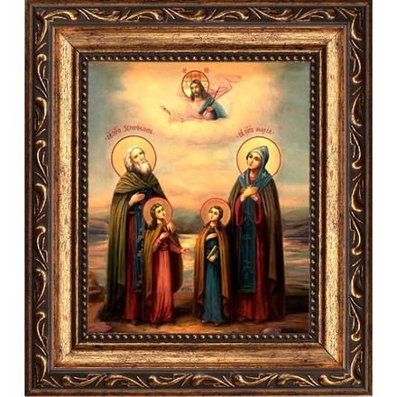 Преподобный Ксенофонт, Мария и их чада Иоанн и Аркадий. Икона на холсте.