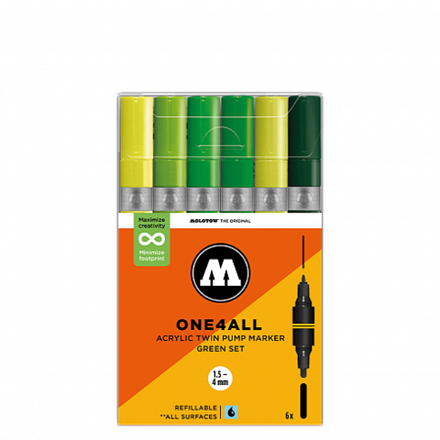 Набор маркеров Molotow ONE4ALL 227HS-CO Twin - 6шт Green-Set (1,5/4мм)