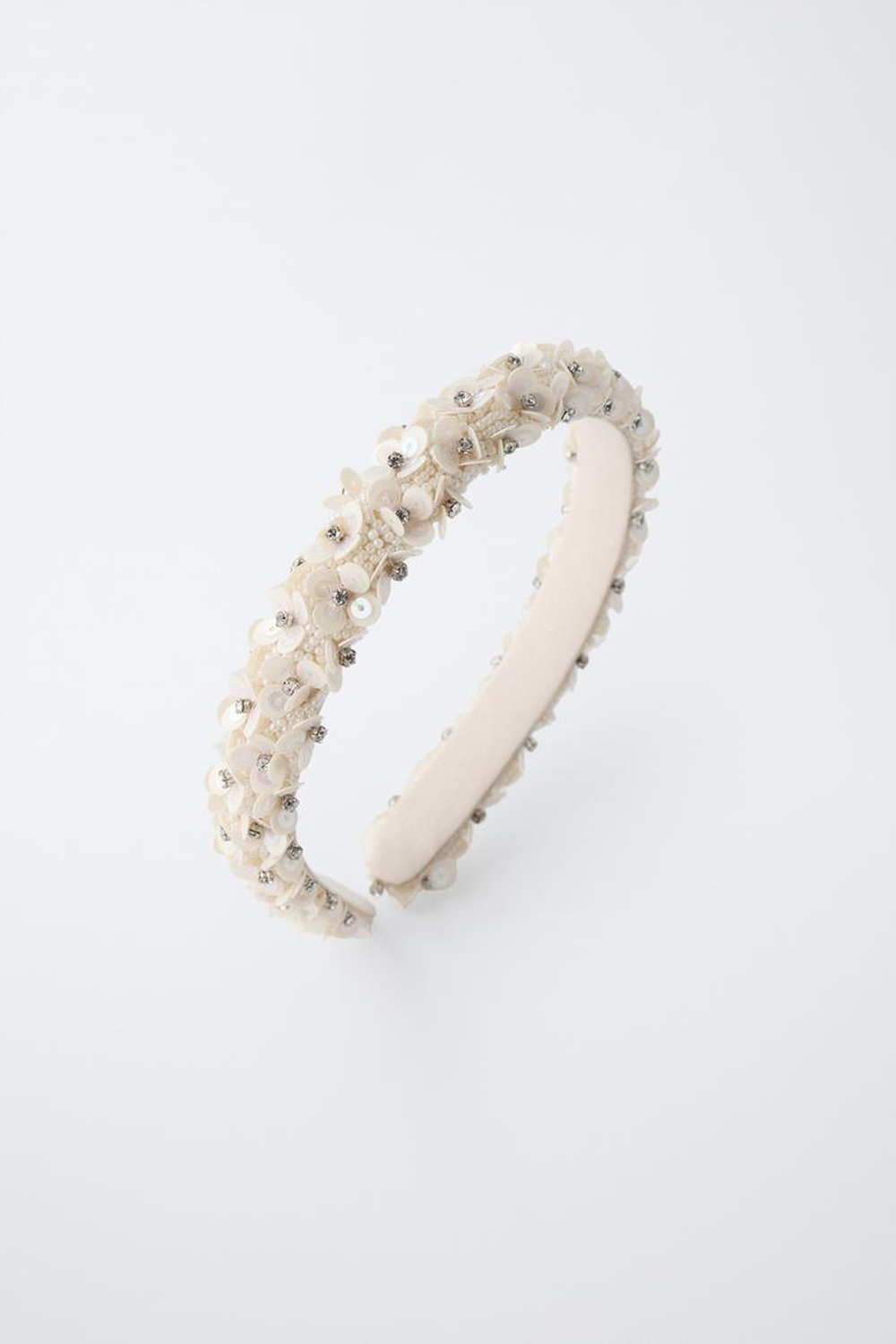 ZARA ОБОДОК С КОНТРАСТНЫМИ ДЕТАЛЯМИ "ЦВЕТЫ", ЭКРЮ