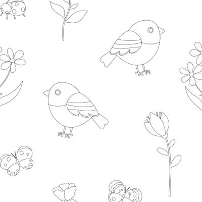 Птицы, насекомые и цветы черно-белого цвета