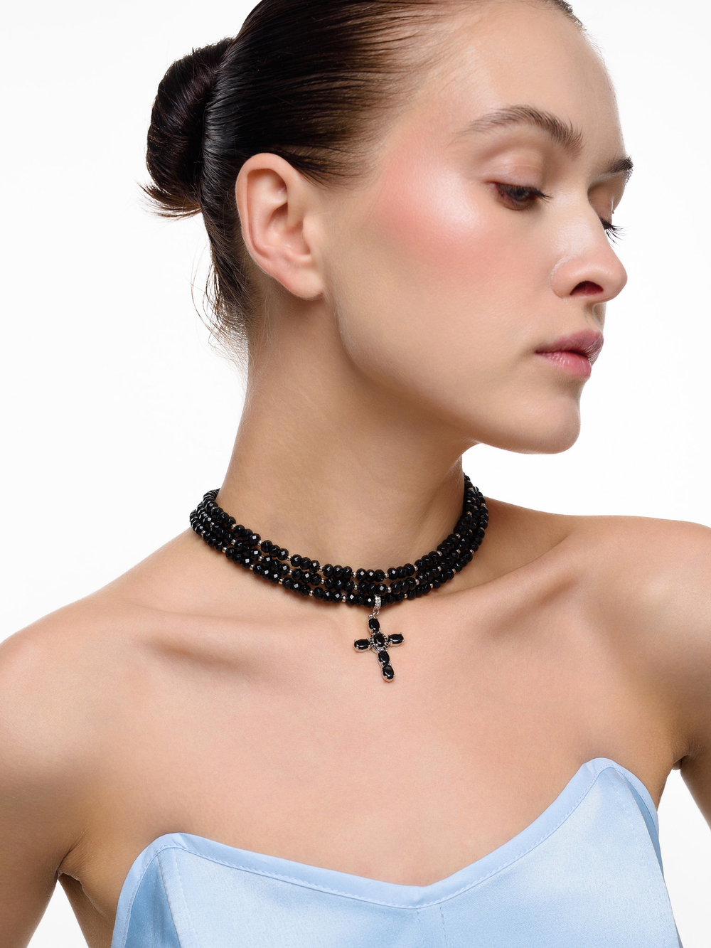 Колье "Black Cross" из черного агата Silver