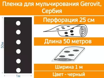 Пленка мульчирующая перфорированная, ширина 1м, 1стр, 25см, 50м Gerovit