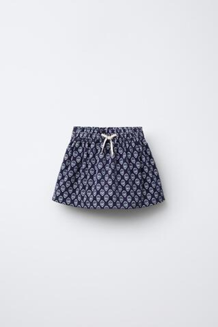 ZARA ЮБКА-ШОРТЫ ИЗ ВЕЛЬВЕТА С ЦВЕТАМИ, СИНИЙ
