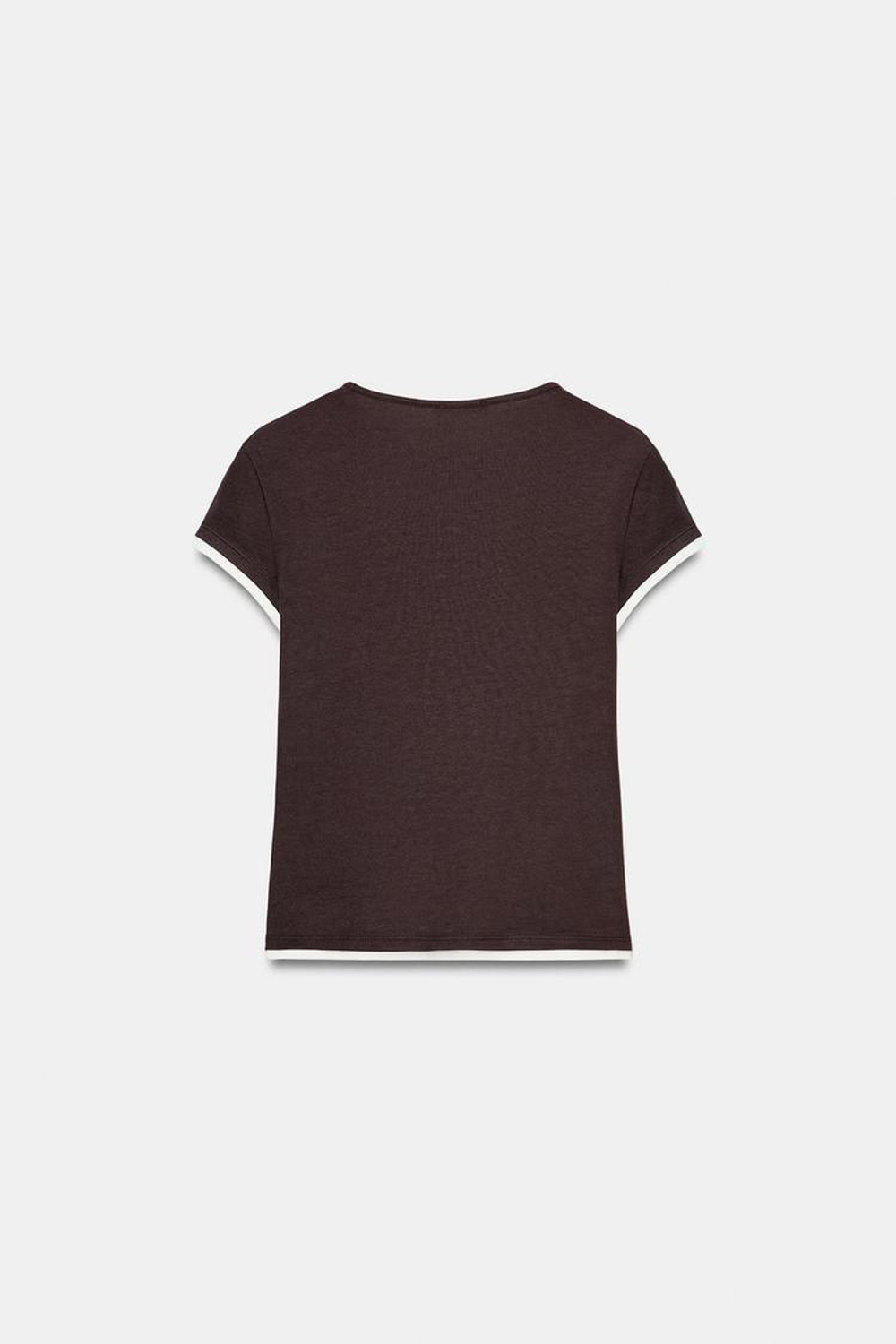 ZARA ФУТБОЛКА С КОНТРАСТНЫМИ ДЕТАЛЯМИ, ШОКОЛАДНЫЙ