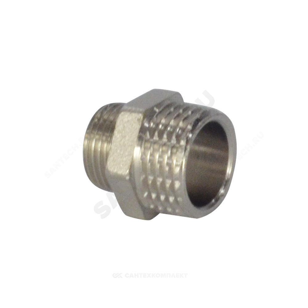 Ниппель латунь никель переходной Ду 32х15 (1 1/4"х1/2") НР RTP (РосТурПласт) 25110