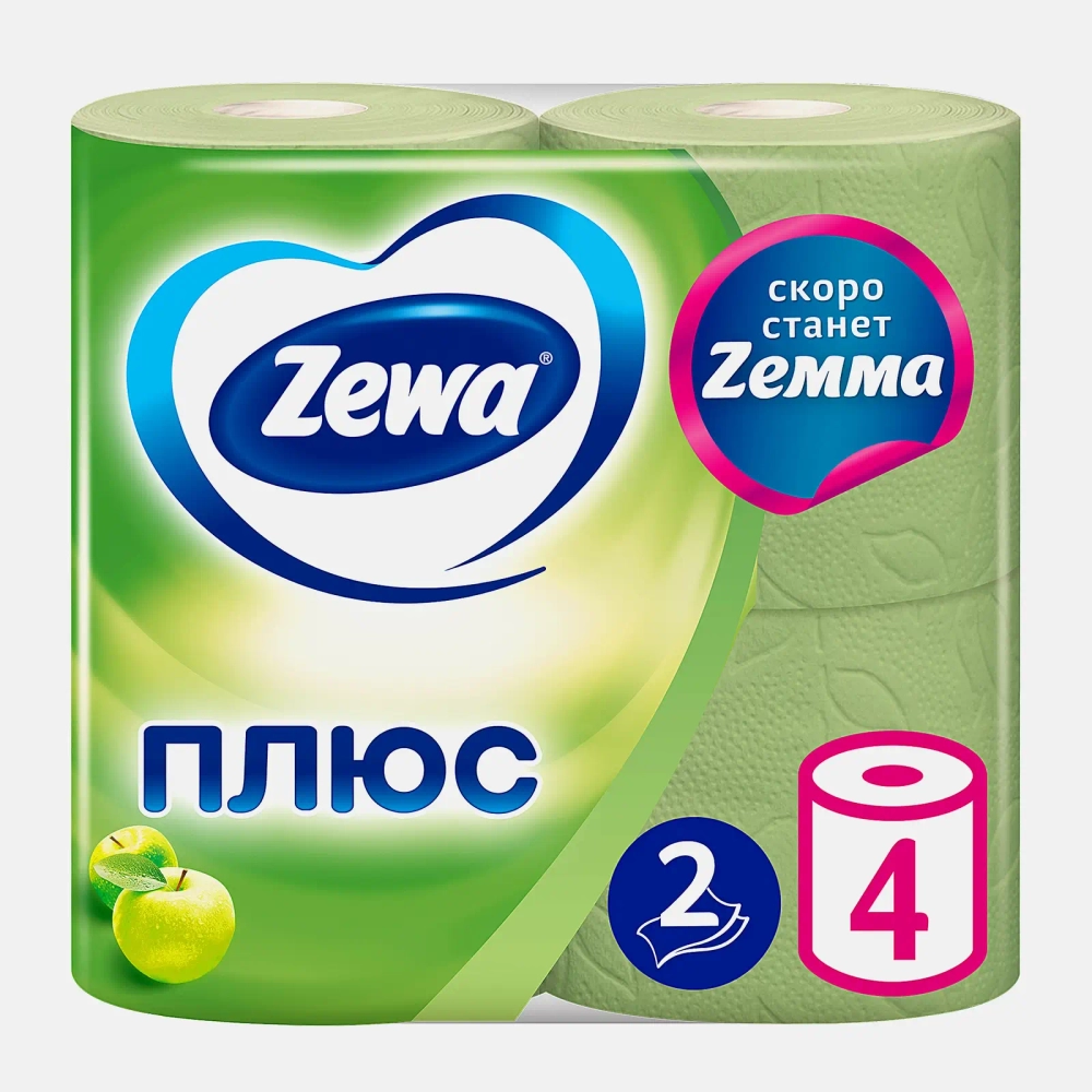 Туалетная бумага Zewa Плюс Яблоко 2 слоя 4 рулона в ассортименте
