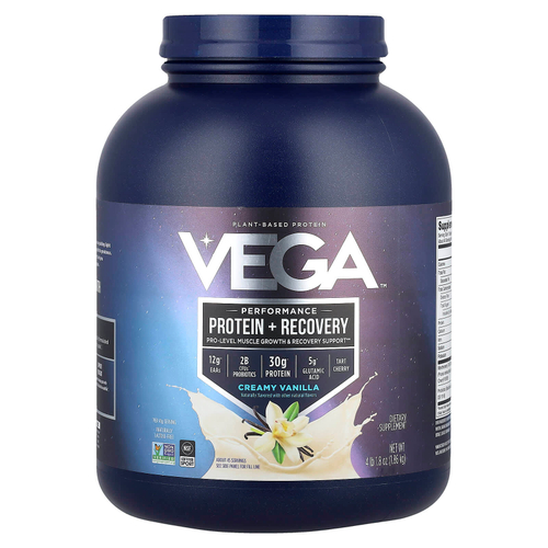 Vega, Растительный протеин, Performance Protein + Recovery, кремовая ваниль, 1,86 кг (4 фунта 1,8 унции)