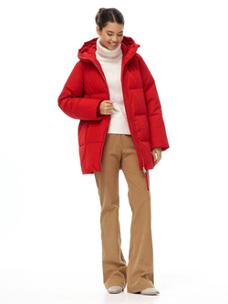 Пуховик с капюшоном зимний, красный, SilverFox