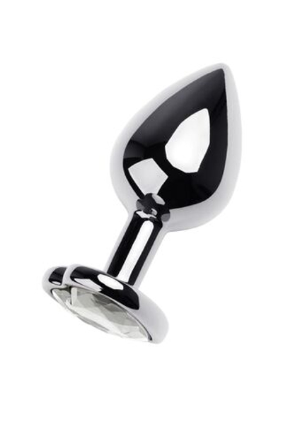 Серебристая анальная пробка с прозрачным кристаллом-сердцем - 8 см. (Цвет: прозрачный)