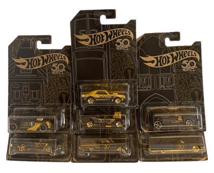 Hot Wheels 50th Anniversary Black & Gold Set 6/6 + Rare '67 Camaro Gold (2018)