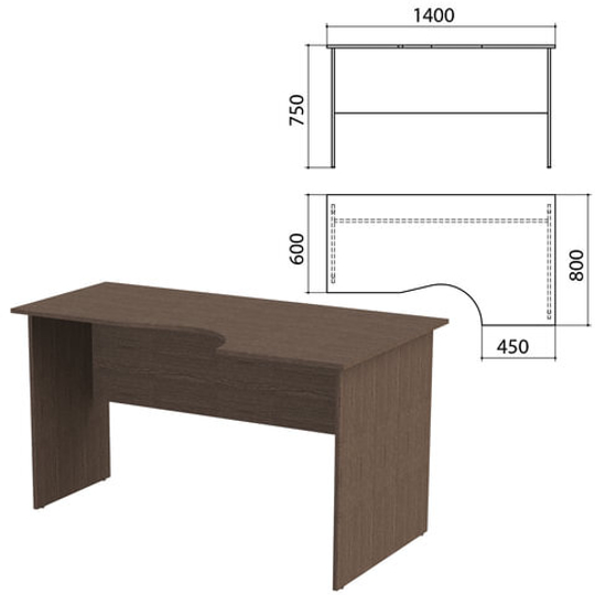 Стол письменный эргономичный "Канц", 1400х800х750, правый, цвет венге (КОМПЛЕКТ)