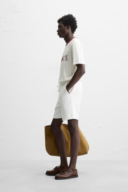 ZARA ШОРТЫ КОМФОРТНОЙ ПОСАДКИ ИЗ РЕЛЬЕФНОЙ ТКАНИ, ЖЕЛТОВАТО-БЕЛЫЙ